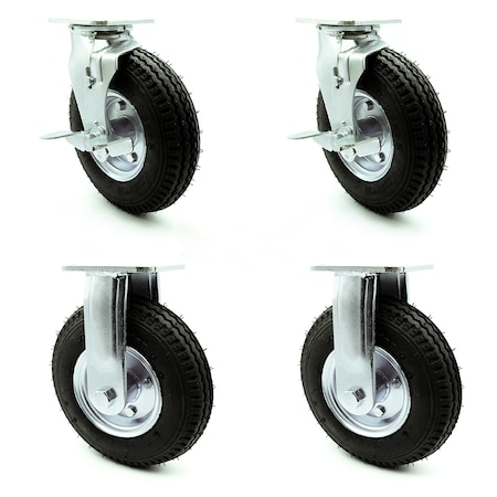 Service Caster 8 Inch Black Pneumatic Wheel Caster Swivel with Brakes and 2 Rigid SCC, 2PK SCC-100S280-PNB-TLB-2-R280-2